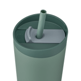 BlenderBottle 2-in-1 Shaker Tumbler lid with a straw and slider for leak-proof drinking. The sea green bottle is complemented by a darker green lid and straw. | Color#Sea Glass